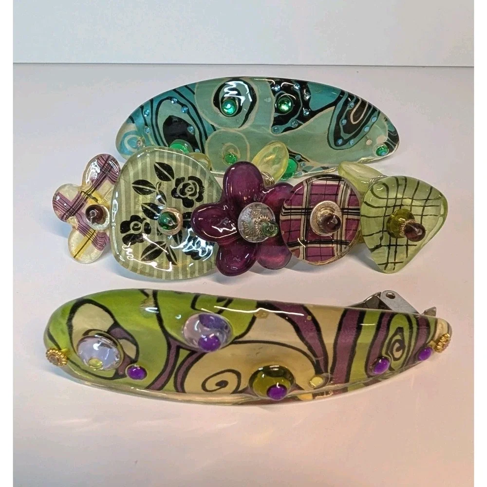 Lot Of 3 Hair‎ Barrettes Beautiful, Colorful